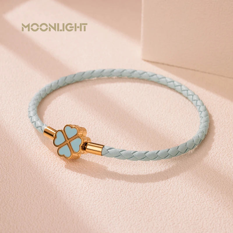 Four-Leaf Clover Lucky Braided Leather Bracelet & Anklet – 9 Colors | The Party Days | The Party Days