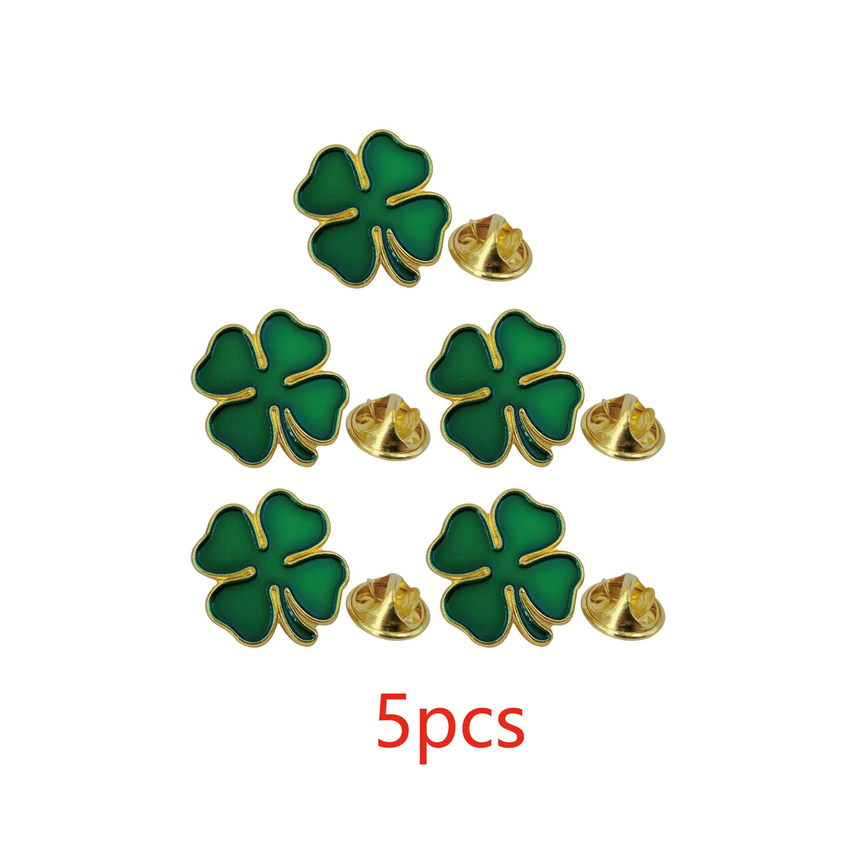 St. Patrick's Day Four-Leaf Clover Pin – Green & Gold Metal Brooch – The Party Days | The Party Days