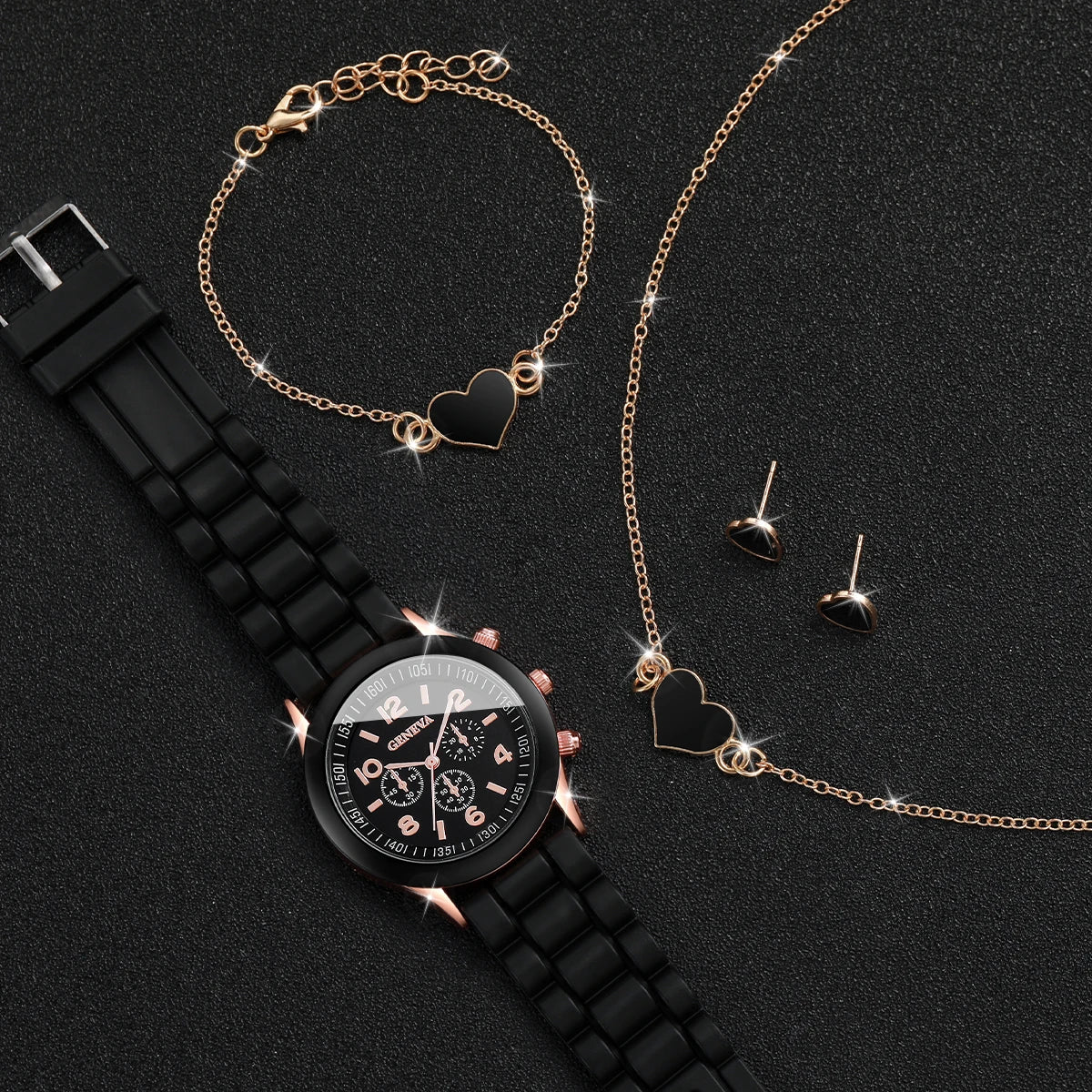 Women's 5-6 Piece Jewelry Set – Butterfly Quartz Watch + Earrings + Necklace + Bracelet + Ring | The Party Days | The Party Days