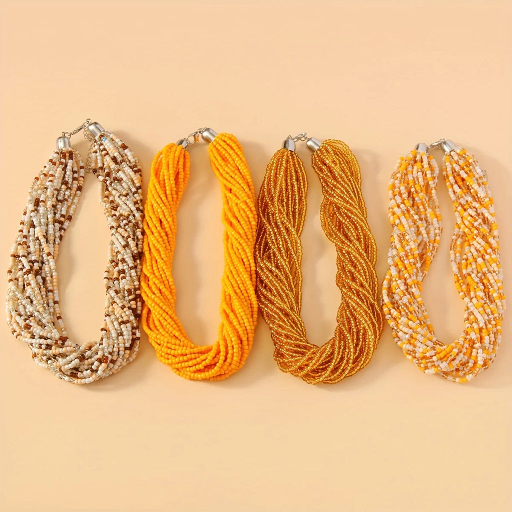 Bohemian Multilayer Rice Bead Necklace – Yellow & Orange Choker – The Party Days | The Party Days