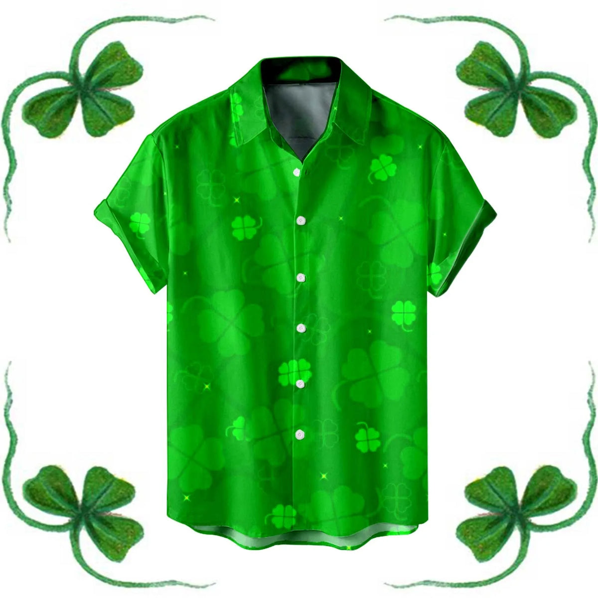St. Patrick's Day Men's Festive Green Shamrock Shirt – 3D Print Button-Up – The Party Days | The Party Days