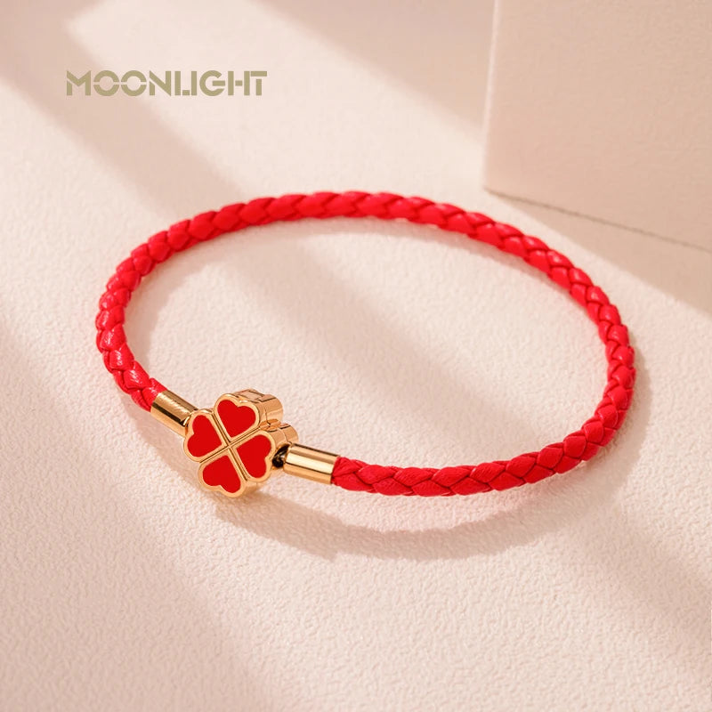 Four-Leaf Clover Lucky Braided Leather Bracelet & Anklet – 9 Colors | The Party Days | The Party Days