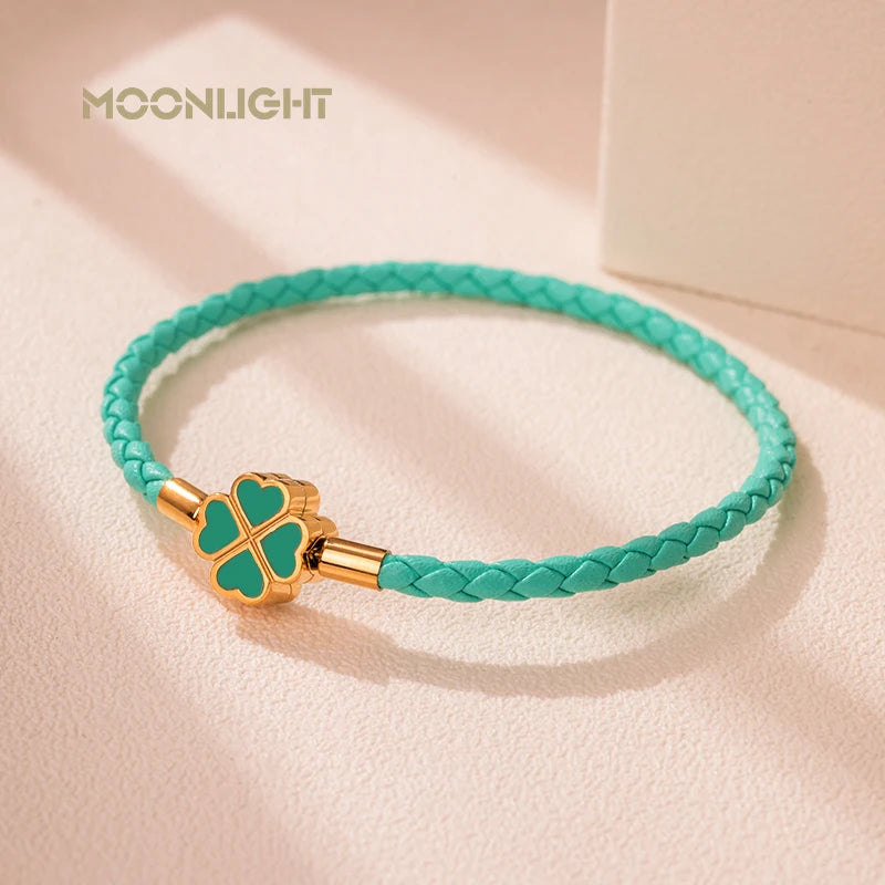 Four-Leaf Clover Lucky Braided Leather Bracelet & Anklet – 9 Colors | The Party Days | The Party Days