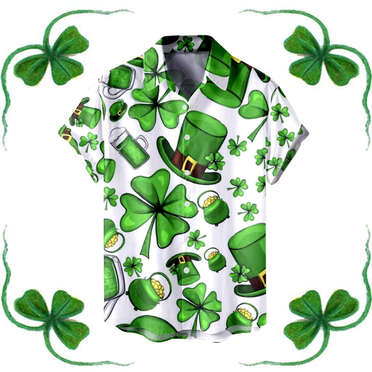 St. Patrick's Day Men's Festive Green Shamrock Shirt – 3D Print Button-Up – The Party Days | The Party Days