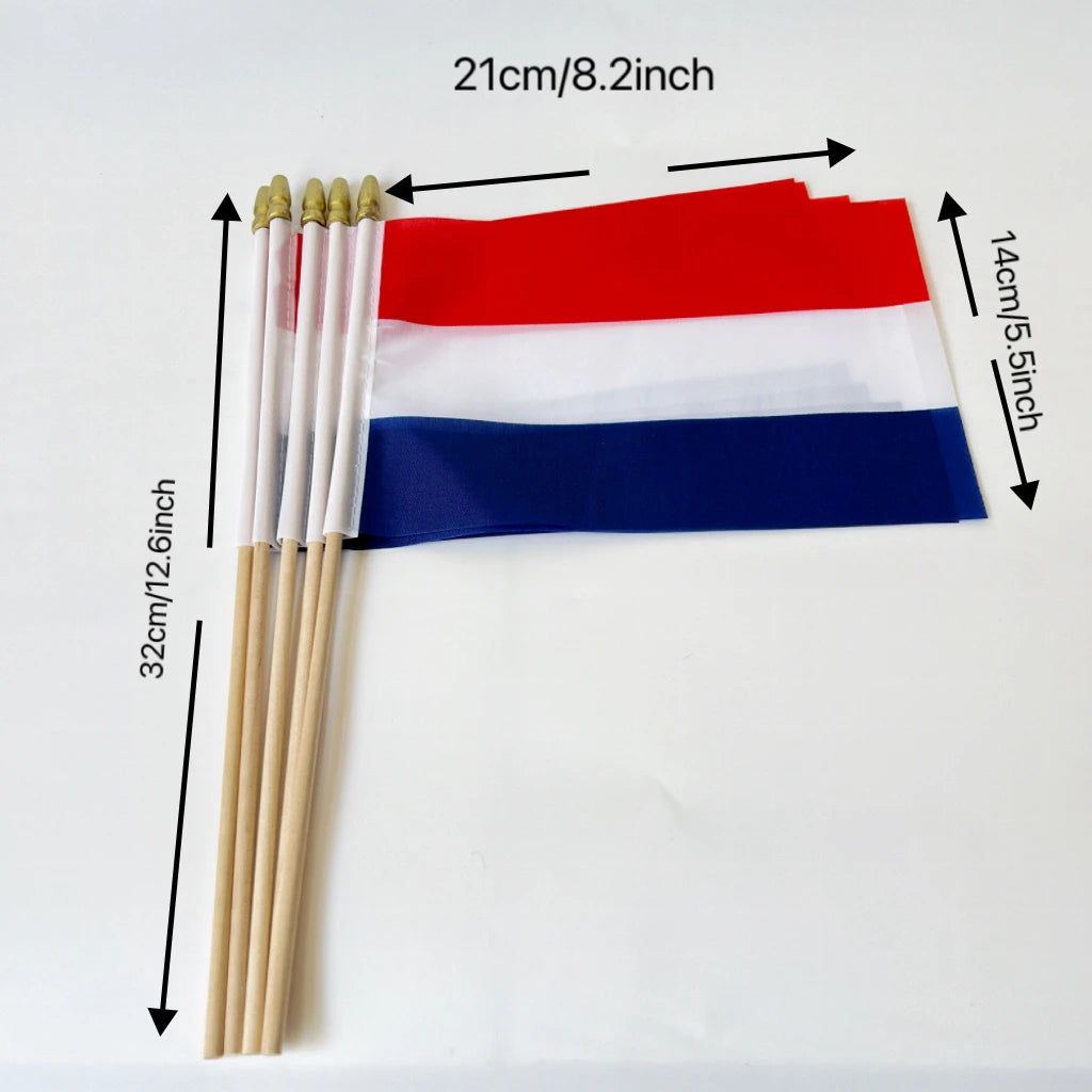 Netherlands Small Hand Flag on Stick – 14x21cm Polyester Dutch Handheld Flag with Wooden Pole | The Party Days