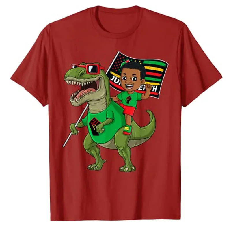Juneteenth Black King Riding T-Rex Dino Graphic T-Shirt – Kids & Adults | The Party Days | The Party Days