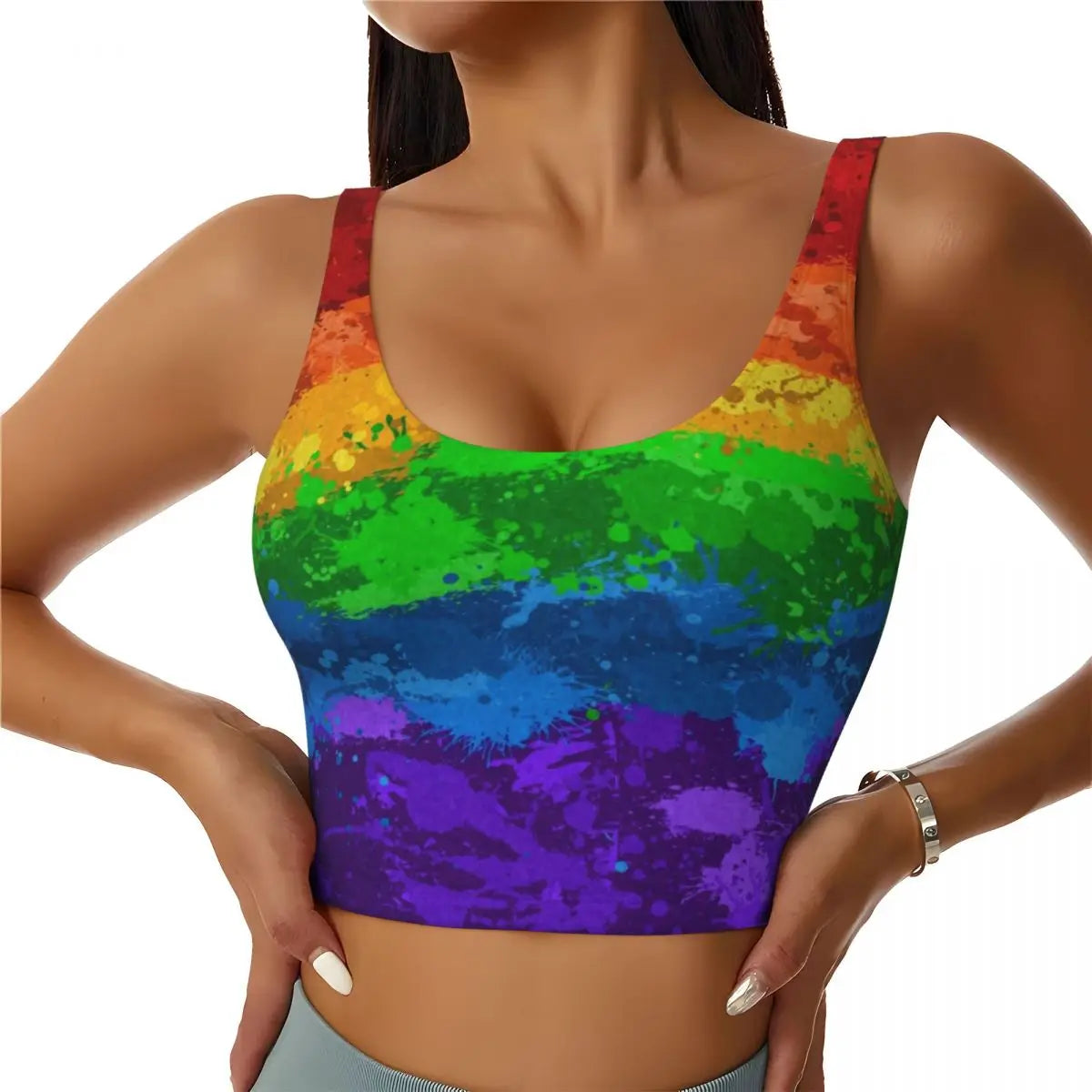 Rainbow Pride Sports Bra – LGBT High-Impact Yoga Crop Top | The Party Days