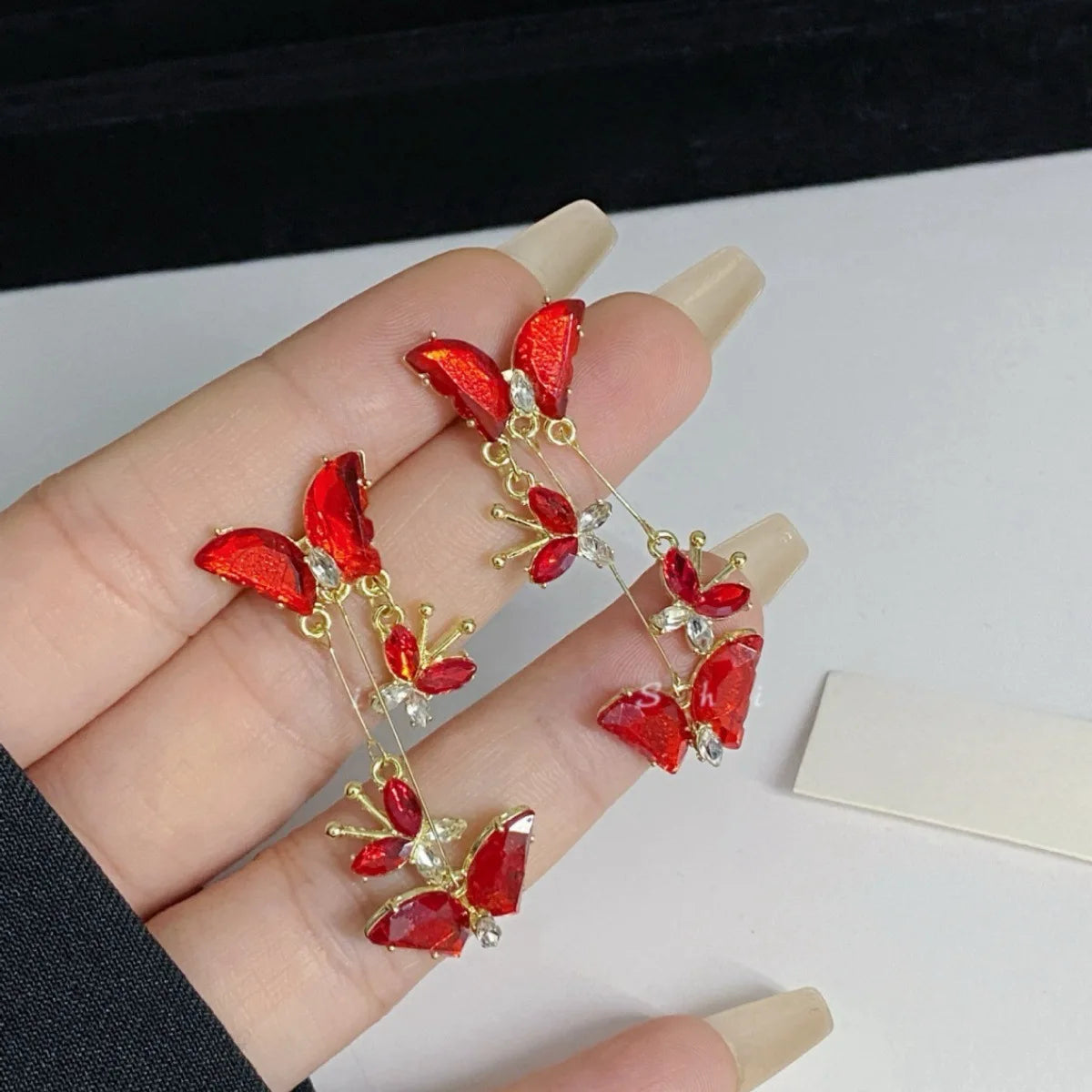 Butterfly Glass Long Pendant Earrings – 14 Colors | The Party Days | The Party Days
