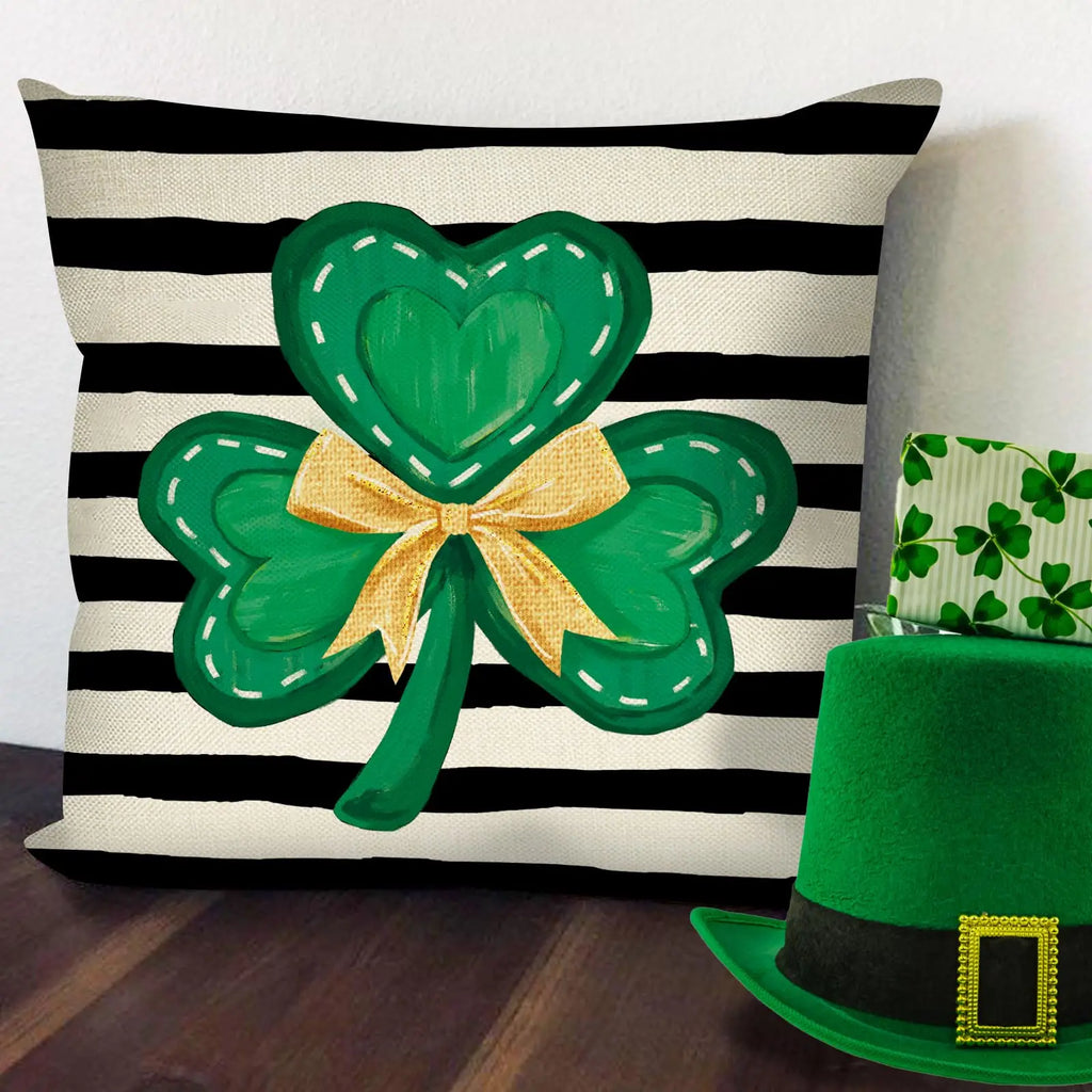 St. Patrick's Day Shamrock Cushion Cover – Irish Stripes Lucky Clover – The Party Days | The Party Days