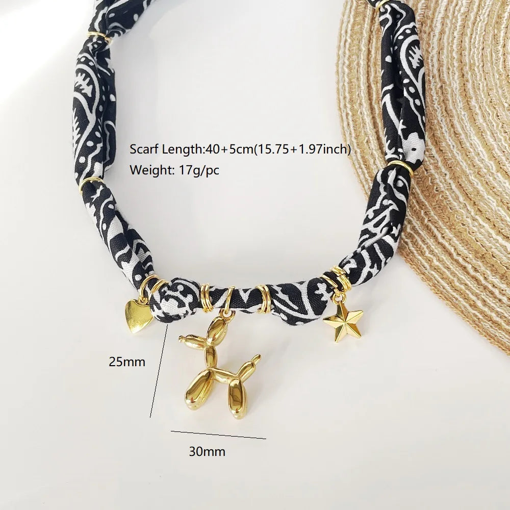 Orange Bandana Necklace with Gold Plated Charms – Sun, Dog, Heart & More – The Party Days | The Party Days