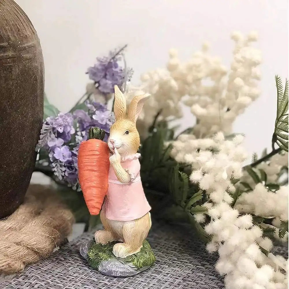 Hand-Painted Easter Bunny Figurines – Premium Resin Rabbit Decor with Carrots & Eggs – The Party Days | The Party Days