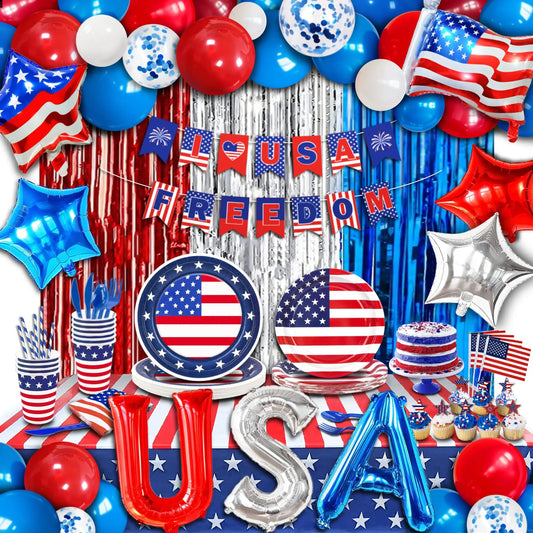 4th of July Party Decorations | USA Patriotic Party Supplies – Plates, Cups, Banner, Balloons & More