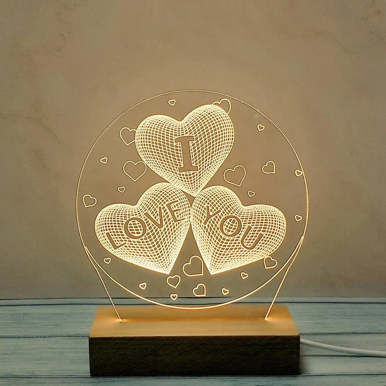 3D Acrylic LED Night Light Lamp USB – Decorative Bedside Light | The Party Days | The Party Days