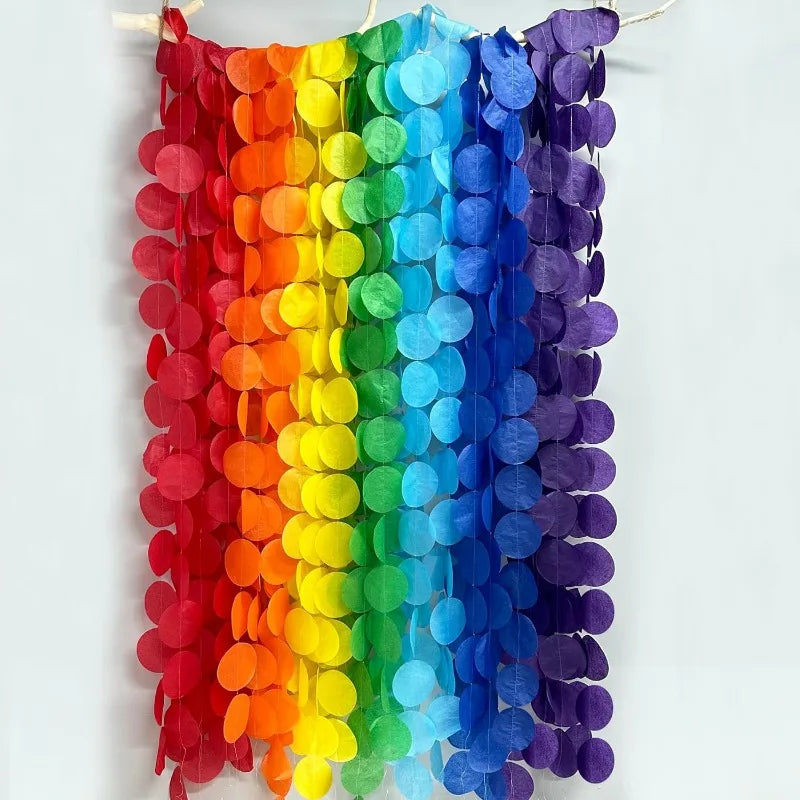 Rainbow Party Decorations – Big Polka Dot Tissue Paper Garland & Backdrop – The Party Days | The Party Days