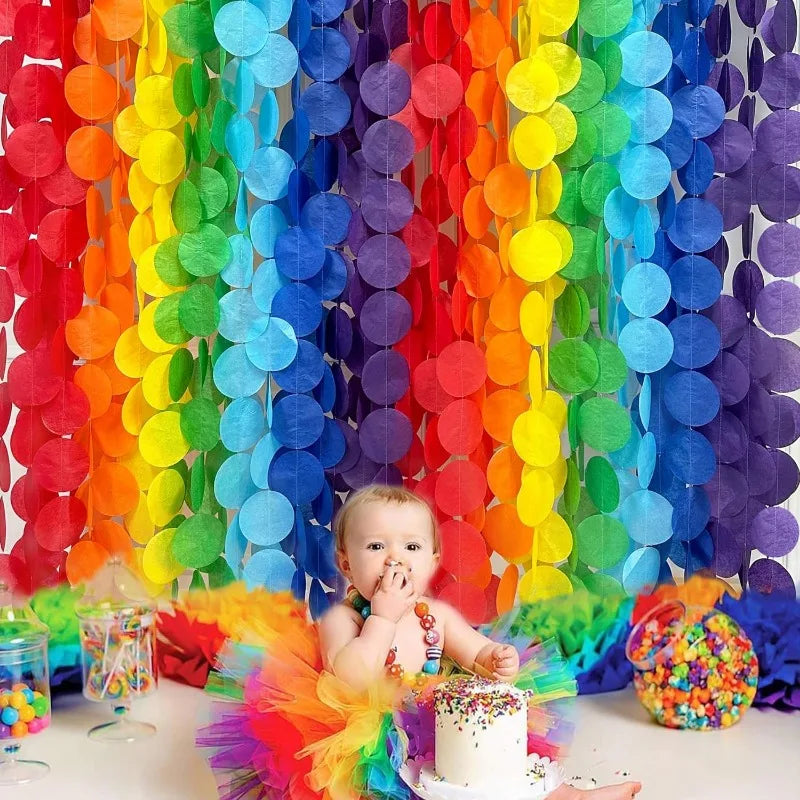 Rainbow Party Decorations – Big Polka Dot Tissue Paper Garland & Backdrop – The Party Days | The Party Days