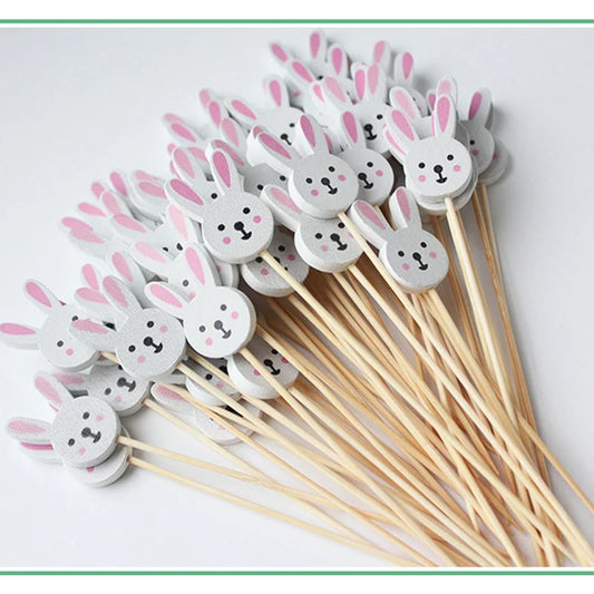 Easter Bunny Ear Toothpicks - 100pcs Bamboo Appetizer Picks for Party Food & Snacks