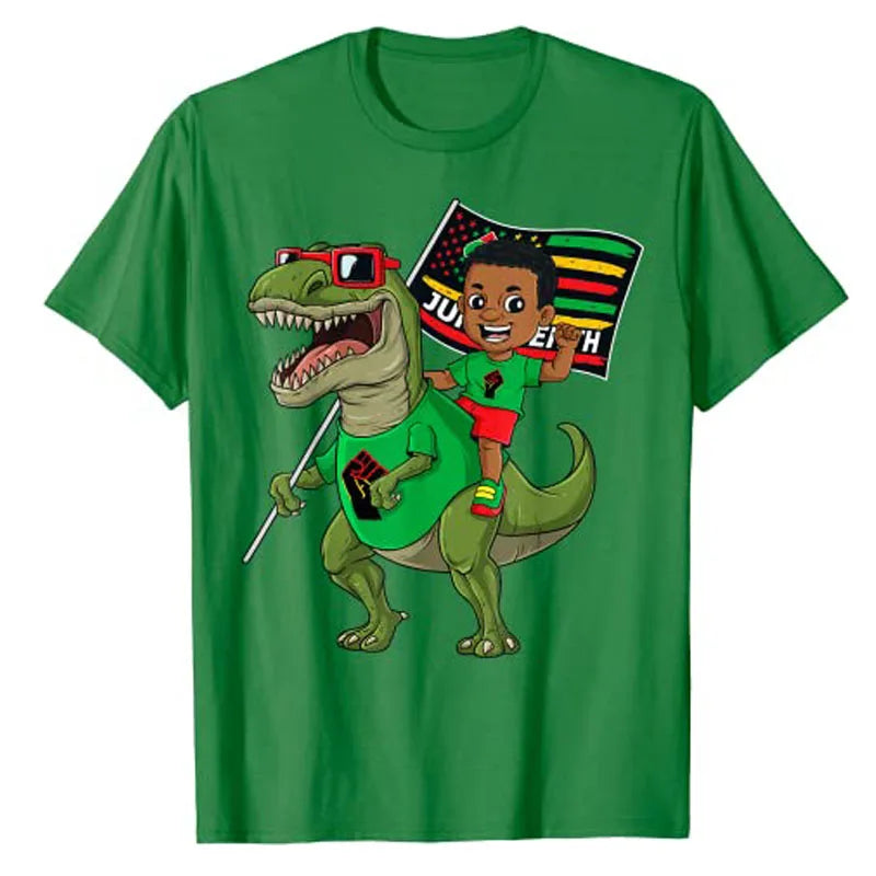 Juneteenth Black King Riding T-Rex Dino Graphic T-Shirt – Kids & Adults | The Party Days | The Party Days