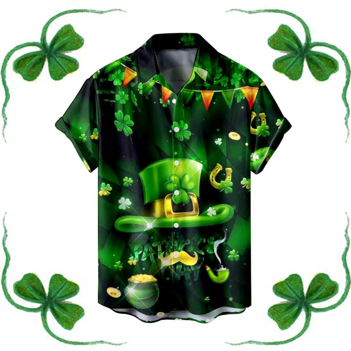 St. Patrick's Day Men's Festive Green Shamrock Shirt – 3D Print Button-Up – The Party Days | The Party Days