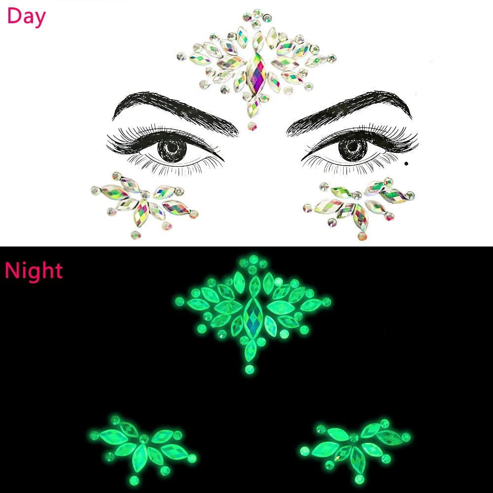 Glow in the Dark Face Jewel Stickers – Noctilucent Rhinestone Crystal – The Party Days | The Party Days