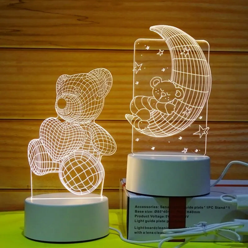 3D Acrylic LED Night Light Lamp USB – Decorative Bedside Light | The Party Days | The Party Days