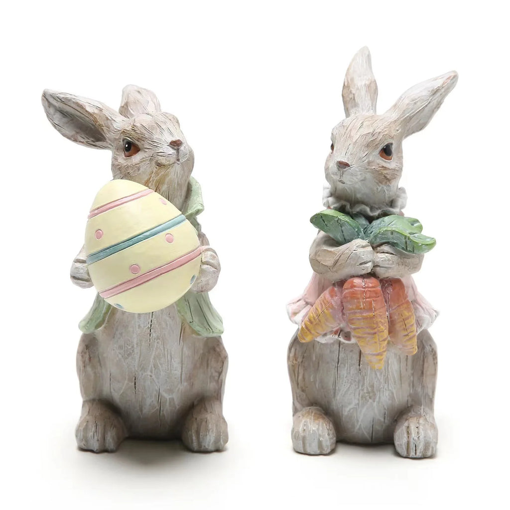 Hand-Painted Easter Bunny Figurines – Premium Resin Rabbit Decor with Carrots & Eggs – The Party Days | The Party Days