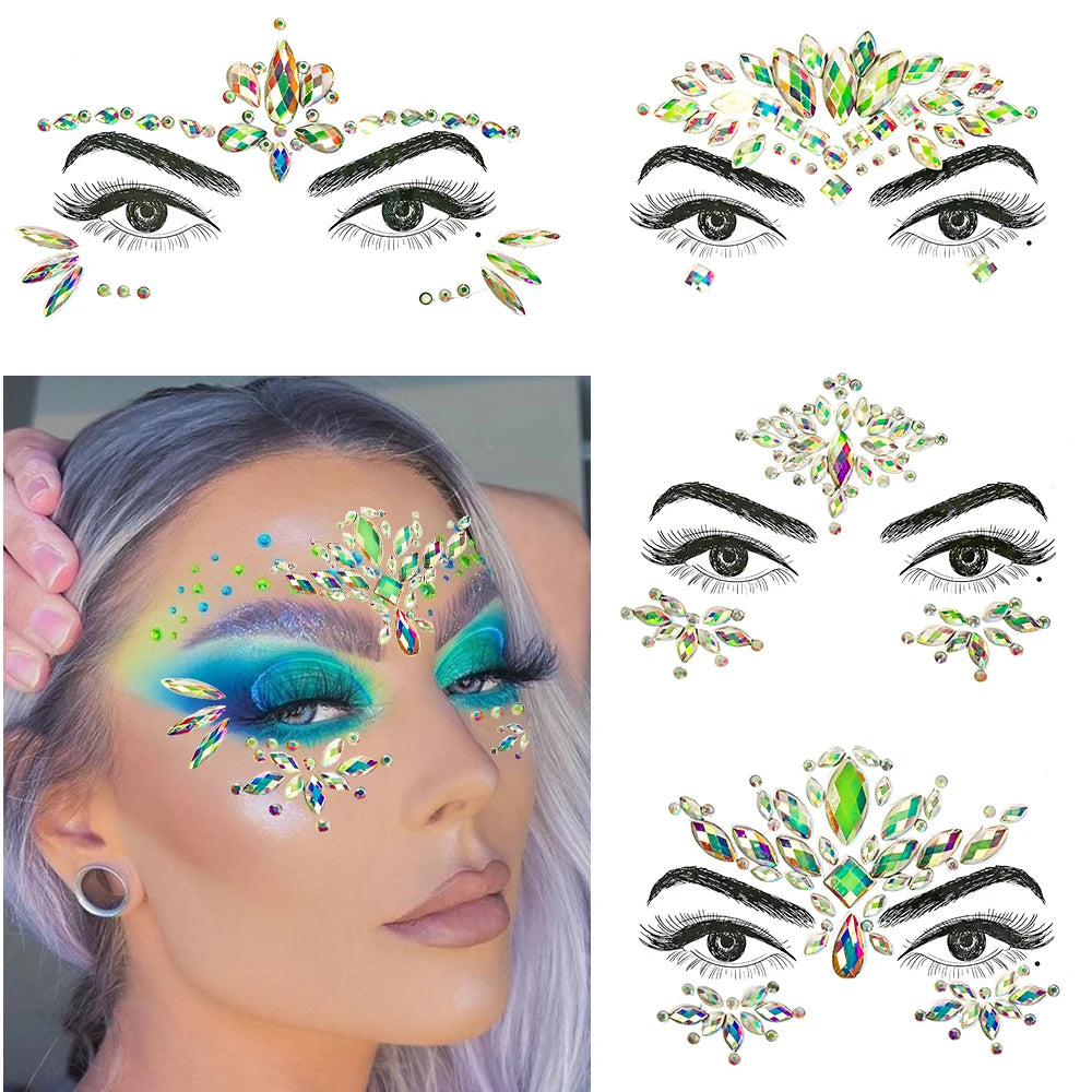 3D Diamond Luminous Face Jewel Stickers – Glitter Rhinestone Temporary Tattoos – The Party Days | The Party Days