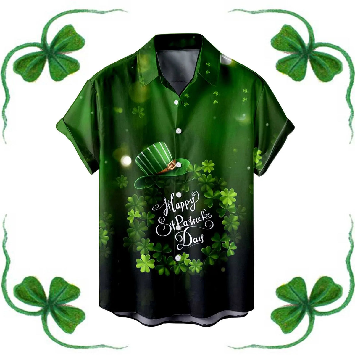 St. Patrick's Day Men's Festive Green Shamrock Shirt – 3D Print Button-Up – The Party Days | The Party Days