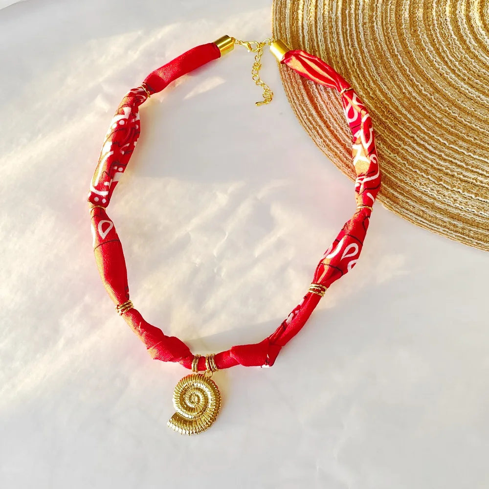 Orange Bandana Necklace with Gold Plated Charms – Sun, Dog, Heart & More – The Party Days | The Party Days