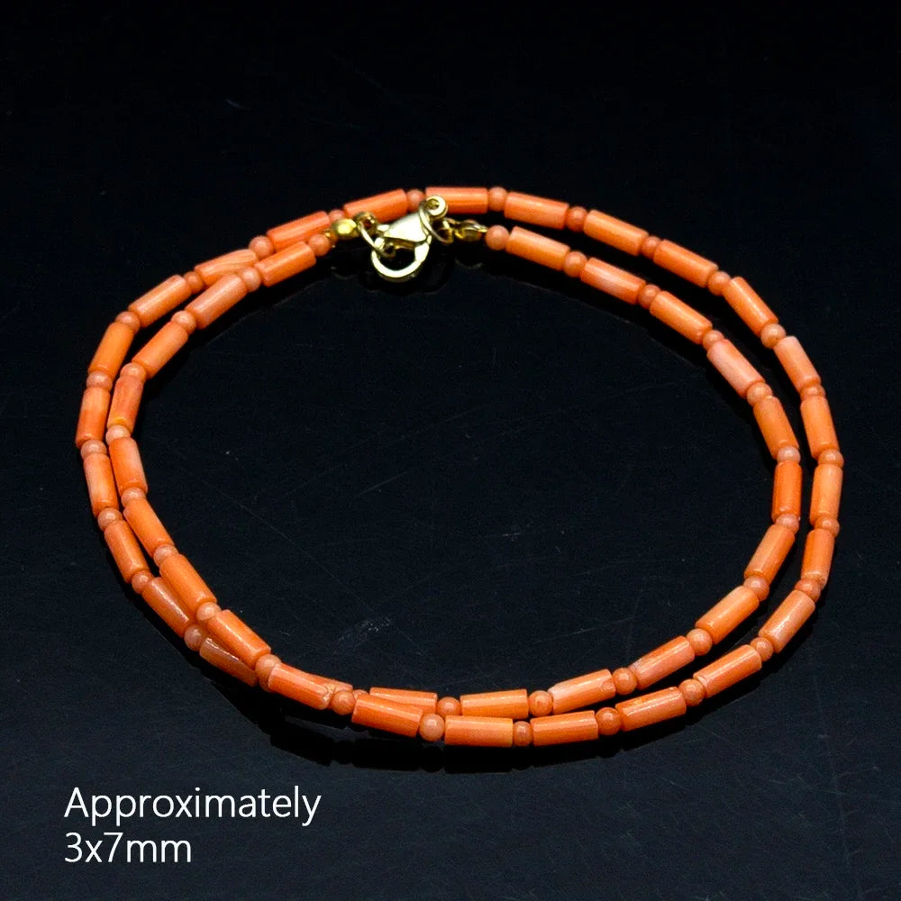 Natural Orange Coral Cylinder Bead Necklace – 3x7mm with Round Spacers – The Party Days | The Party Days
