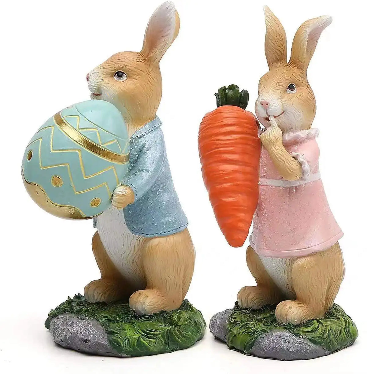 Hand-Painted Easter Bunny Figurines – Premium Resin Rabbit Decor with Carrots & Eggs – The Party Days | The Party Days