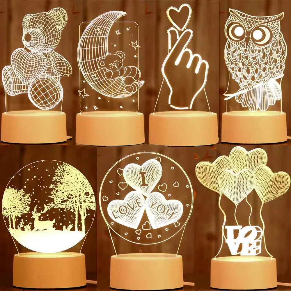 3D Acrylic LED Night Light Lamp USB – Decorative Bedside Light | The Party Days | The Party Days