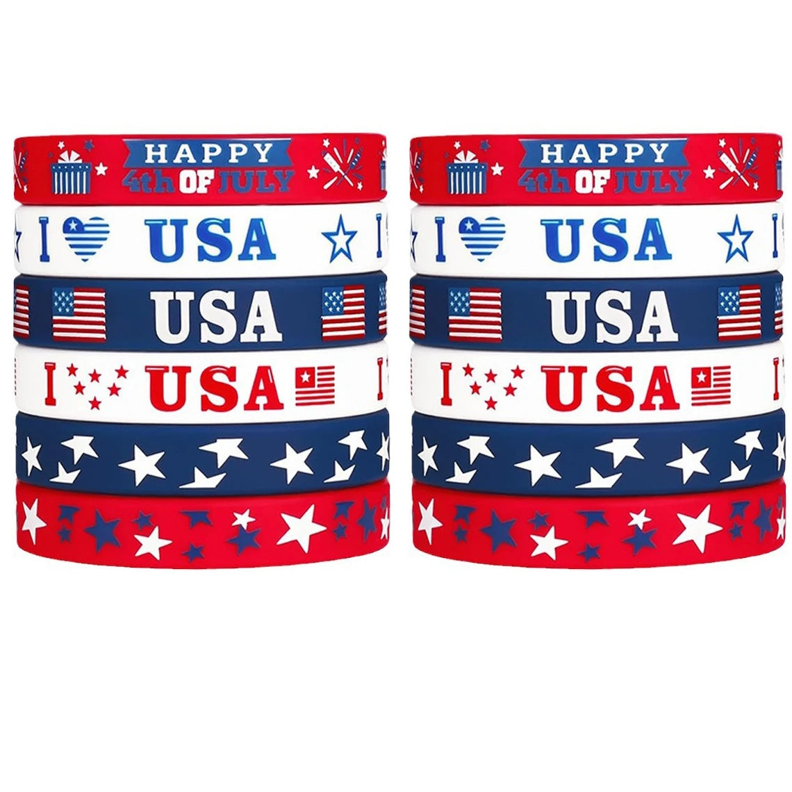I Love USA Silicone Wristbands – 12-Pack Patriotic Bracelets – The Party Days | The Party Days