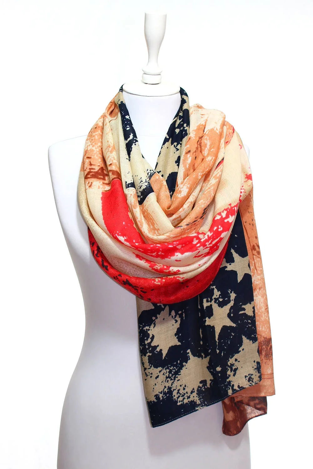 Fashion American Flag Oblong Scarfs Patriotic Stars Print Shawl Voile Soft Wrap Geometric Stripes Scarf | The Party Days | The Party Days