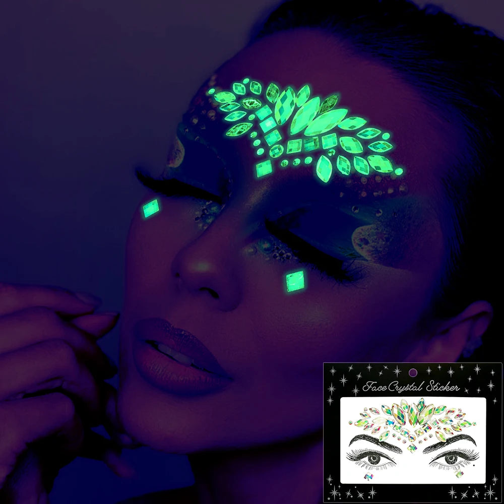 3D Diamond Luminous Face Jewel Stickers – Glitter Rhinestone Temporary Tattoos – The Party Days | The Party Days