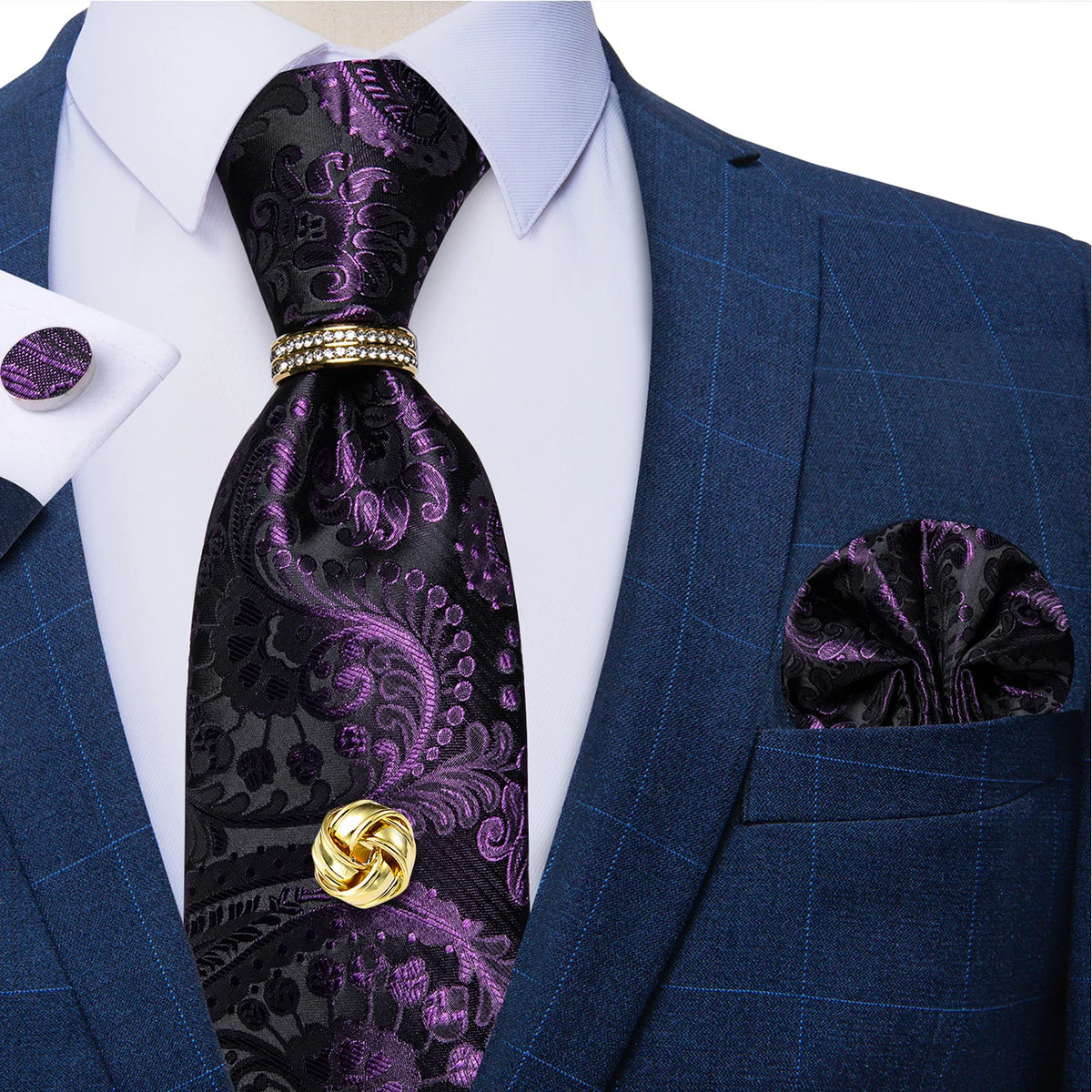 Men's Luxury Silk Tie Set – Necktie Pocket Square & Cufflinks – The Party Days | The Party Days