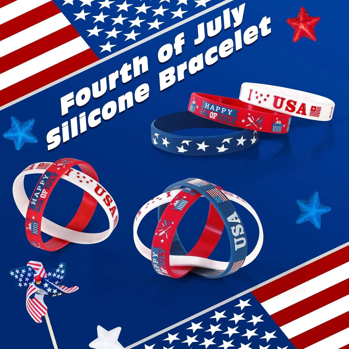 I Love USA Silicone Wristbands – 12-Pack Patriotic Bracelets – The Party Days | The Party Days