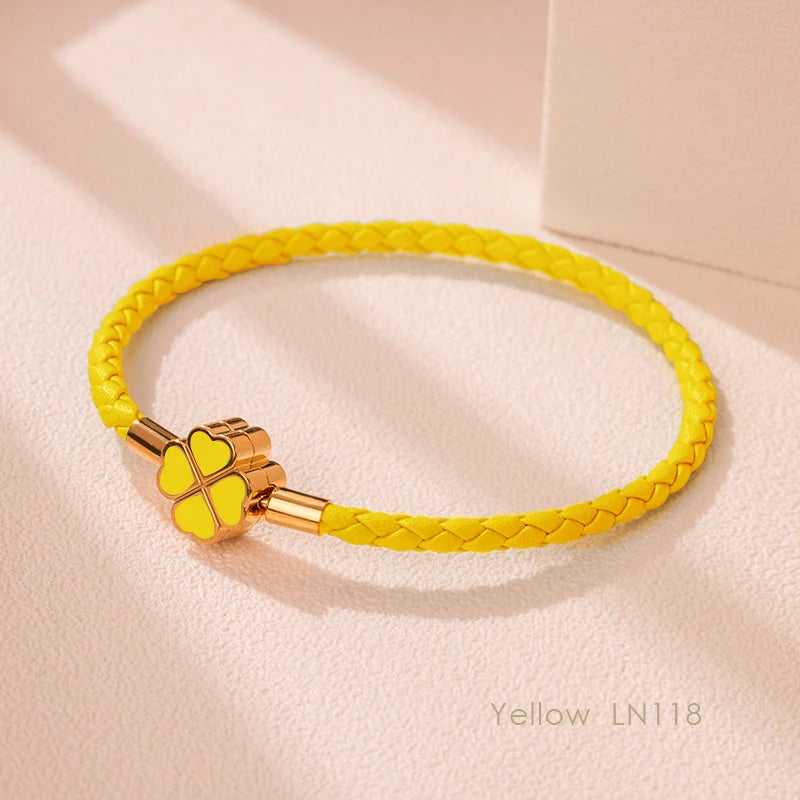 Four-Leaf Clover Lucky Braided Leather Bracelet & Anklet – 9 Colors | The Party Days | The Party Days