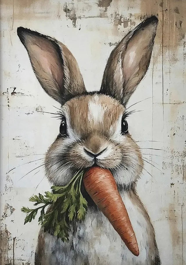 Easter Bunny Canvas Poster – Spring Wall Art with Carrot Bucket – The Party Days | The Party Days