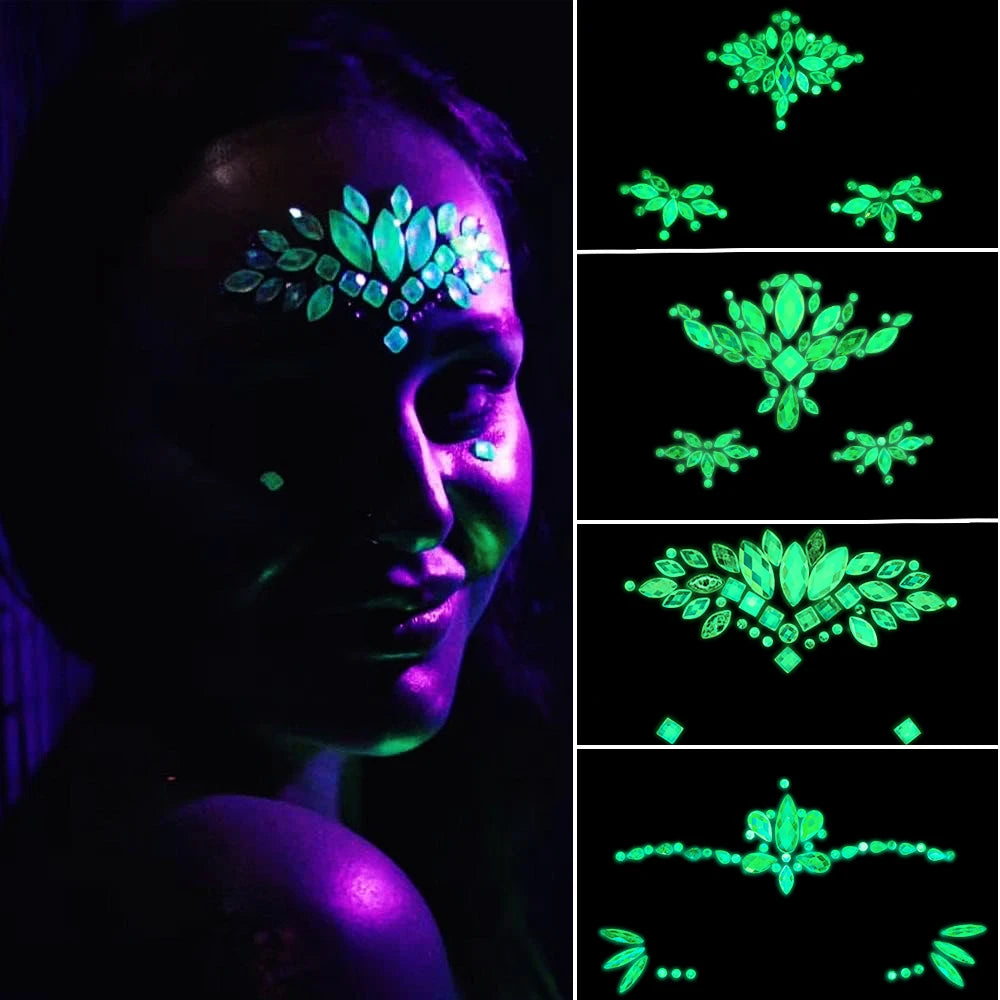 Glow in the Dark Face Jewel Stickers – Noctilucent Rhinestone Crystal – The Party Days | The Party Days