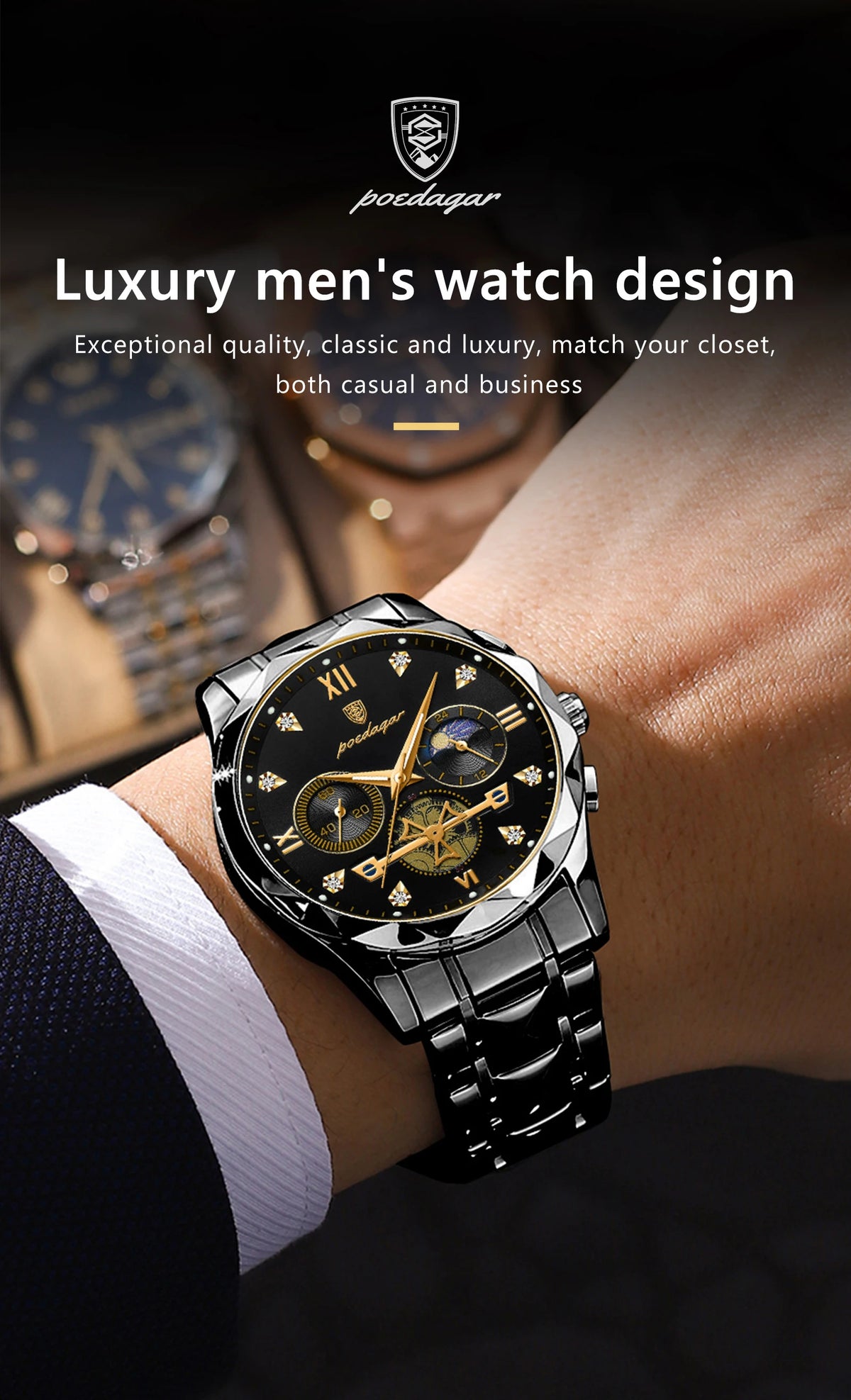 POEDAGAR 996 Men's Business Chronograph Watch – Stainless Steel Luminous | The Party Days | The Party Days