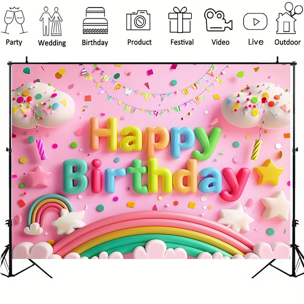 Happy Birthday Rainbow Backdrop – Vinyl Photography Background for Parties & Baby Showers – The Party Days | The Party Days