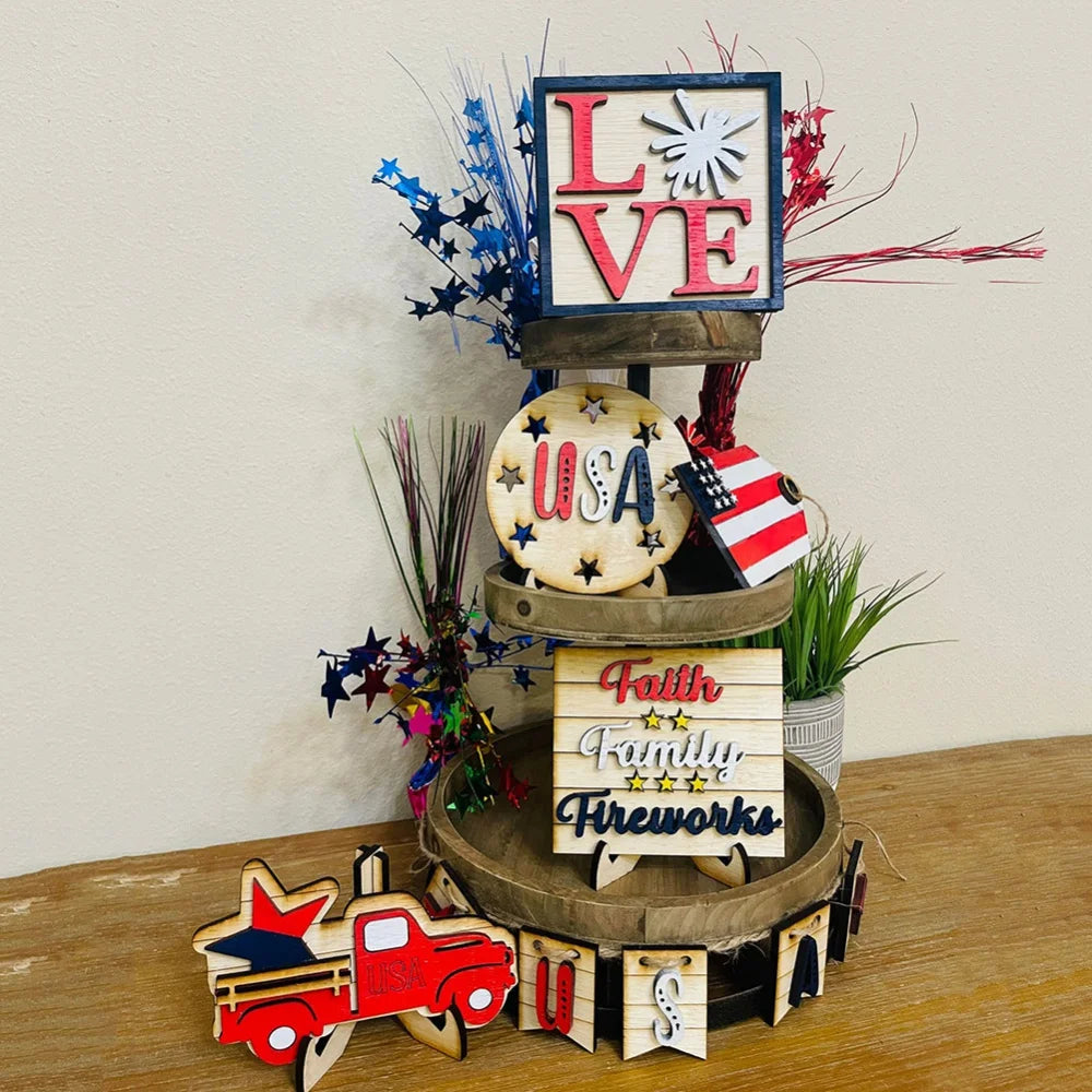 American Independence Day Tray Decoration Wooden Ornament