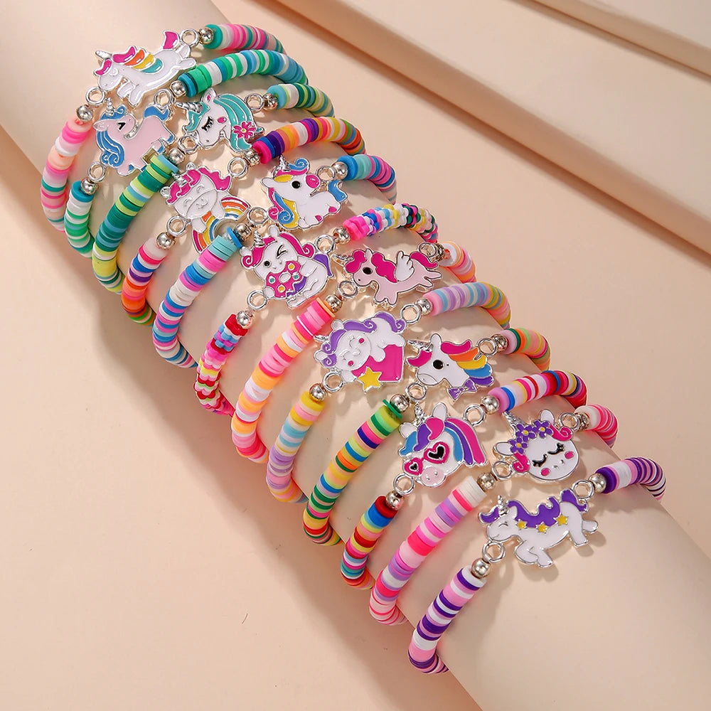 Pack 12 Handmade Unicorn Bracelets | Cat & Flower Charms for Girls | The Party Days | The Party Days