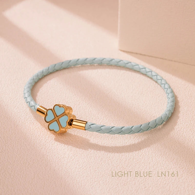 Four-Leaf Clover Lucky Braided Leather Bracelet & Anklet – 9 Colors | The Party Days | The Party Days
