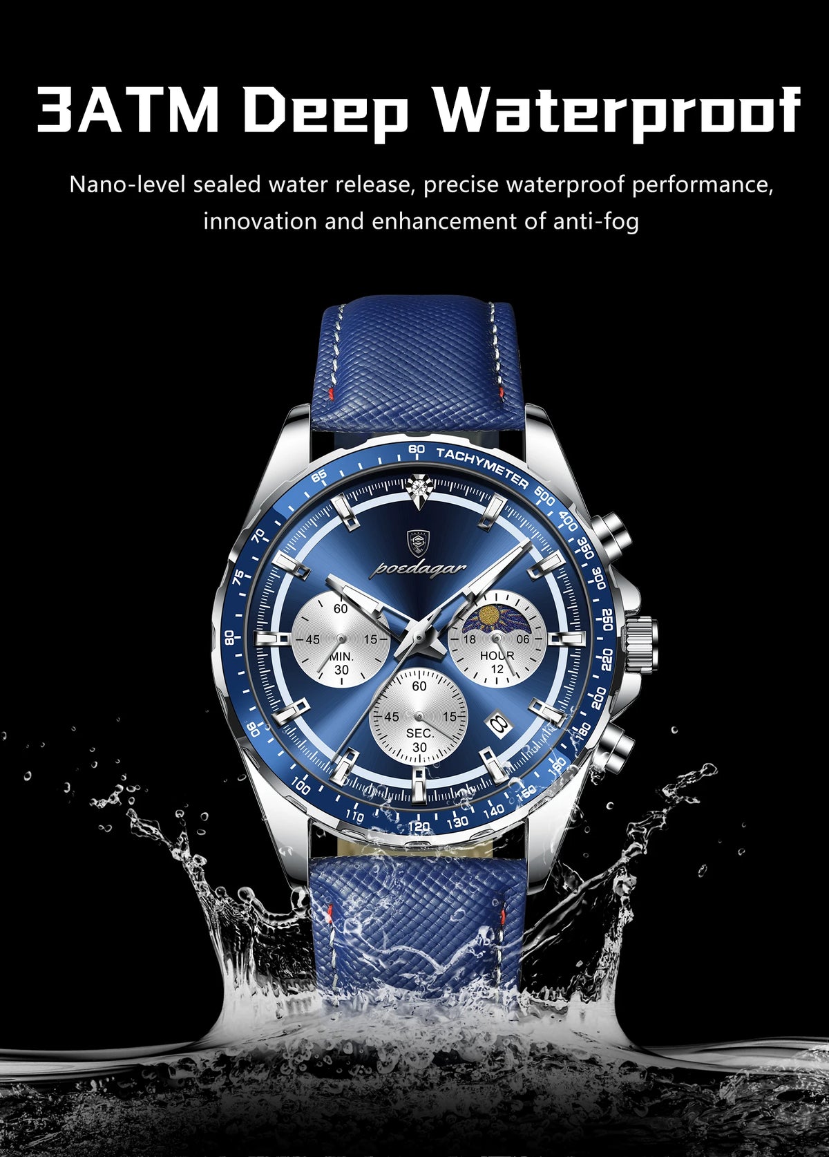 POEDAGAR 879-L Men's Quartz Chronograph Watch – Luminous Leather Strap | The Party Days | The Party Days