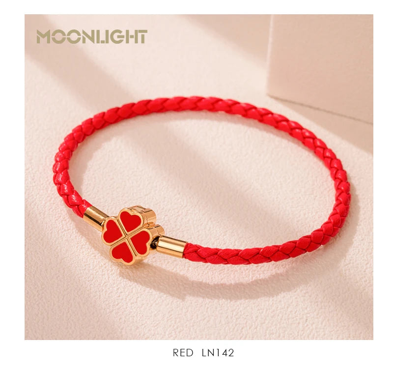 Four-Leaf Clover Lucky Braided Leather Bracelet & Anklet – 9 Colors | The Party Days | The Party Days