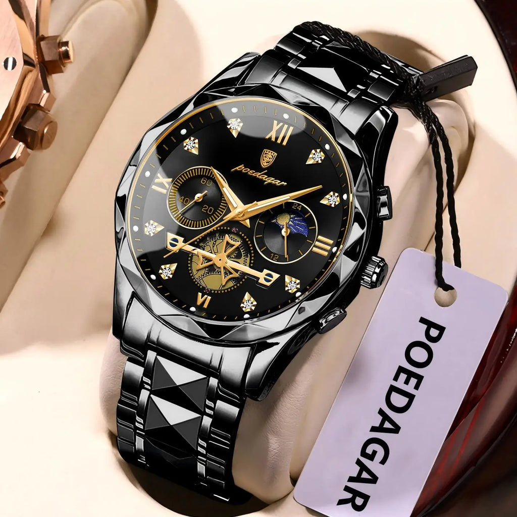 POEDAGAR 996 Men's Business Chronograph Watch – Stainless Steel Luminous | The Party Days | The Party Days