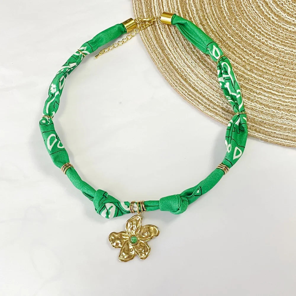 Orange Bandana Necklace with Gold Plated Charms – Sun, Dog, Heart & More – The Party Days | The Party Days