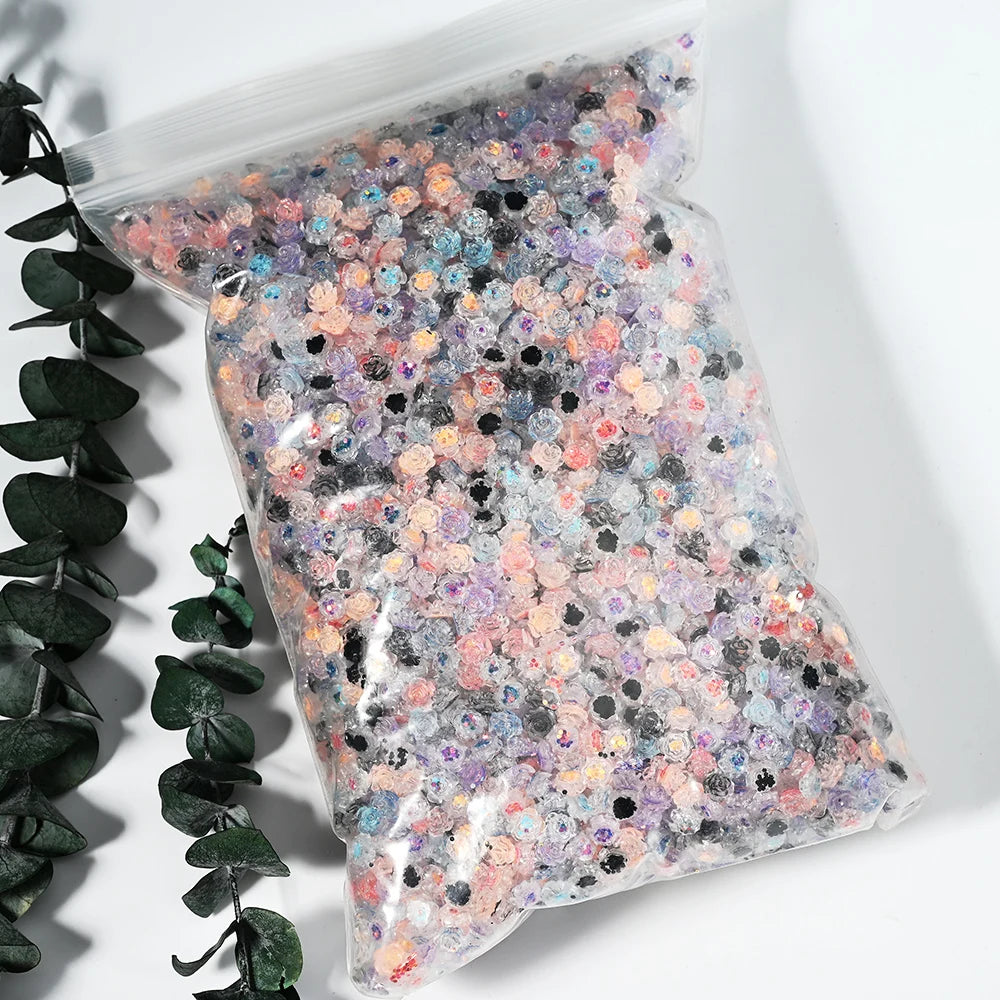100pcs Resin Glitter Rose Flower Rhinestone Gem Acrylic
