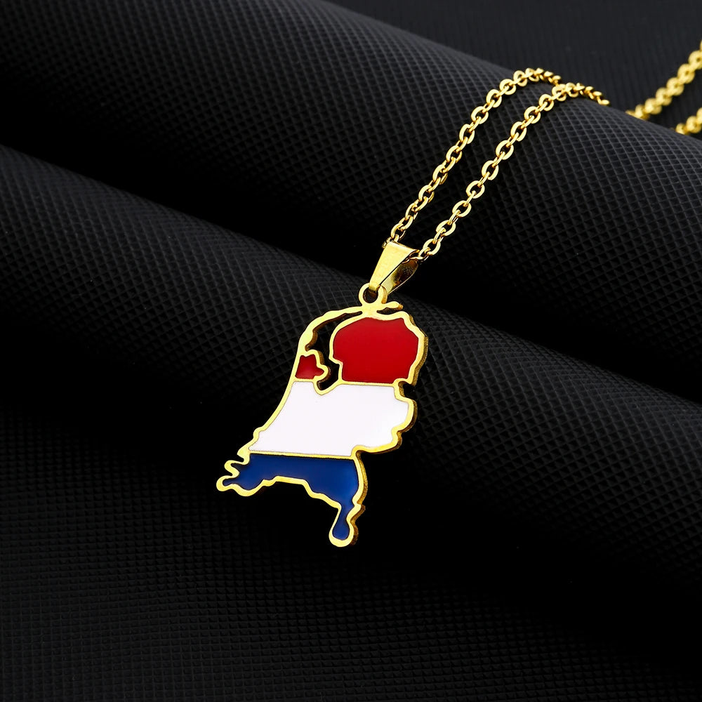 Netherlands Map & Flag Pendant Necklace – Enamel Stainless Steel – The Party Days | The Party Days
